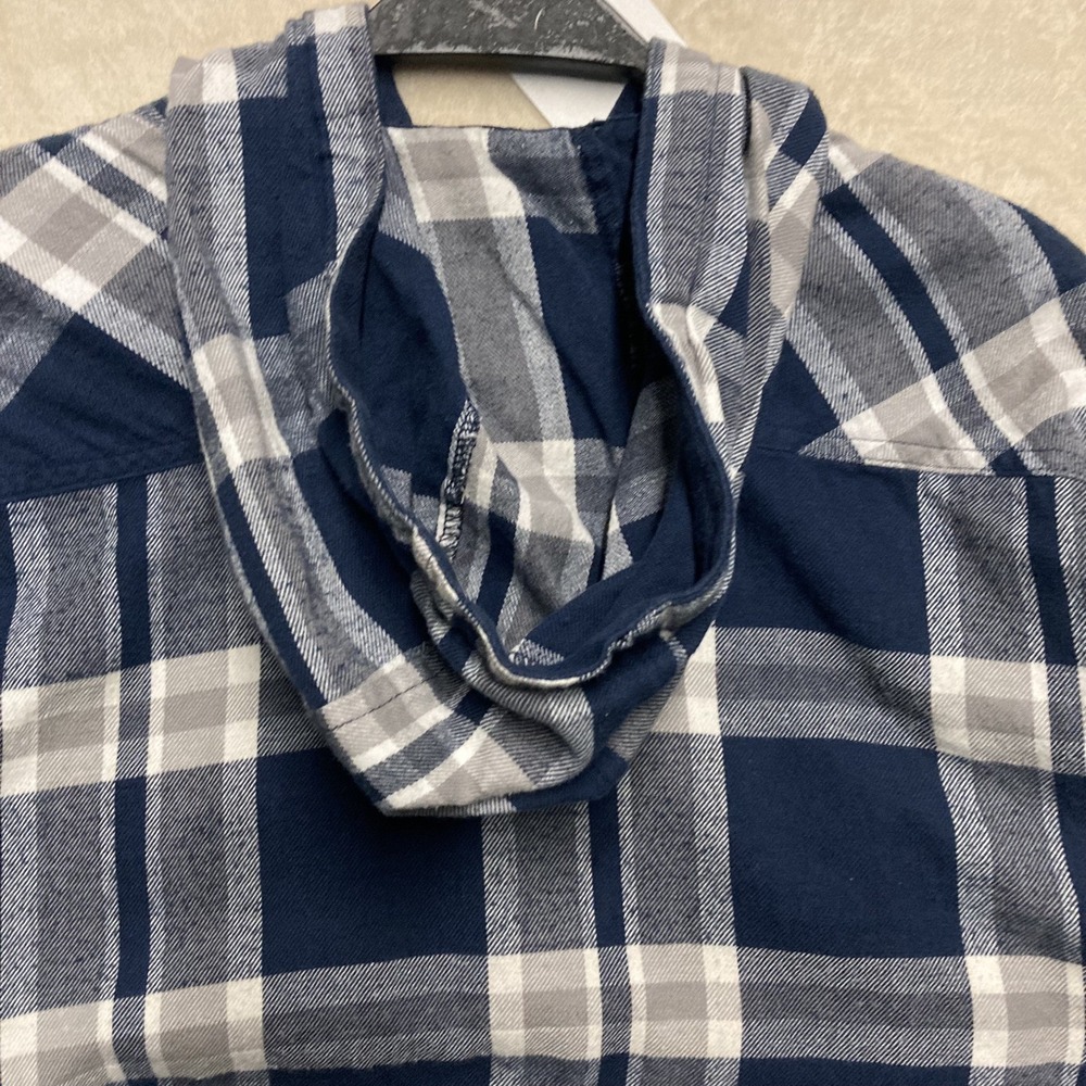 Quiksilver Button up flannel hoodie shirt XL Blue plaid Long sleeve Hooded - Picture 8 of 8